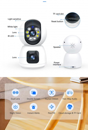 Cameră de Supraveghere WiFi Dual Lens – Siguranță și Control de la Distanță [3]