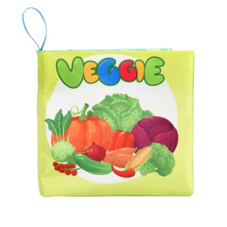 Carte senzoriala din material textil pentru bebelusi,  educationala, cu Legume,  din material sigur non-toxic