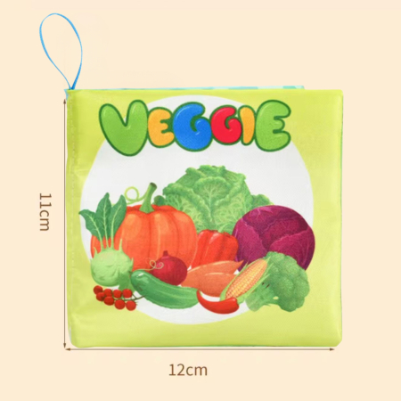 Carte senzoriala din material textil pentru bebelusi,  educationala, cu Legume,  din material sigur non-toxic [2]