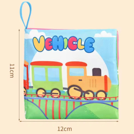 Carte senzoriala din material textil pentru bebelusi,  educationala, cu Vehicule,  din material sigur non-toxic [2]
