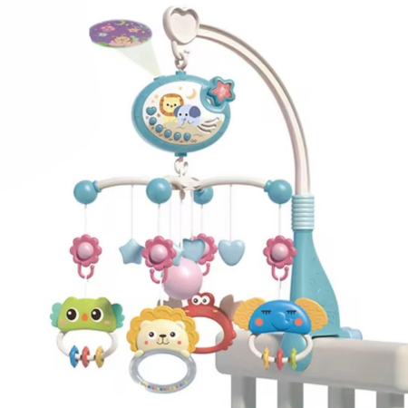 Camera bebelus - Carusel Muzical pentru Pătuț bebelus, Proiecție & Telecomandă | 0+ luni, 4 jucarii detasabile, Cantece de Leagan/Melodii Calmante, cu Telecomanda