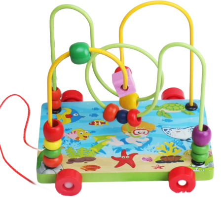 Centru de joacă din lemn cu traseu pentru mărgele – Jucărie educativă din lemn pentru copii 12 luni+