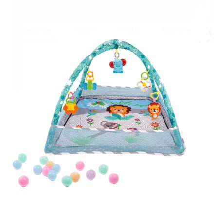 Produse - Centru de joacă pentru bebeluși cu 15 bile colorate și 5 jucării suspendate, salteluta si tarc de joaca multicolor pentru bebelusi 0+ luni
