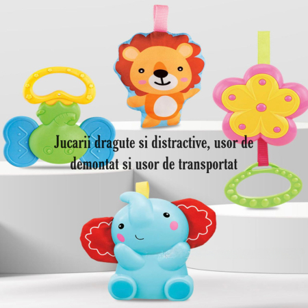 Centru de joacă pentru bebeluși cu 15 bile colorate și 5 jucării suspendate, salteluta si tarc de joaca multicolor pentru bebelusi 0+ luni [4]