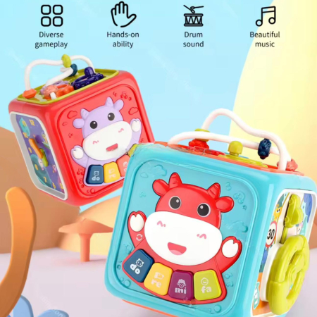 Cub educațional interactiv 6-în-1 pentru copii – lumini, sunete, pian Do-Re-Mi, volan, ceas, forme geometrice și roți 6 luni+ [2]