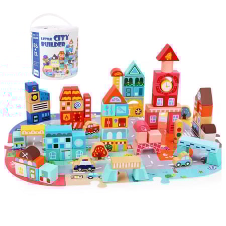 Produse - Joc cuburi de lemn Oras colorat, 100 piese, puzzle, Dezvoltare motrica si inteligenta, imaginatiecopii