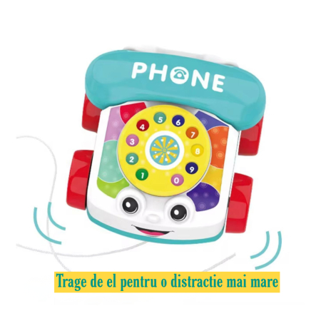 Jucarie interactiva pentru bebelusi, telefon, cu disc rotativ si roti, design colorat [5]