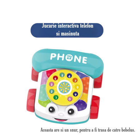 Jucarie interactiva pentru bebelusi, telefon, cu disc rotativ si roti, design colorat [1]