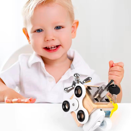 Jucărie Montessori Busy Cube din lemn – Centru de Activități pentru Dezvoltare Sensorială și Motrică, pentru Copii 1an+ [1]