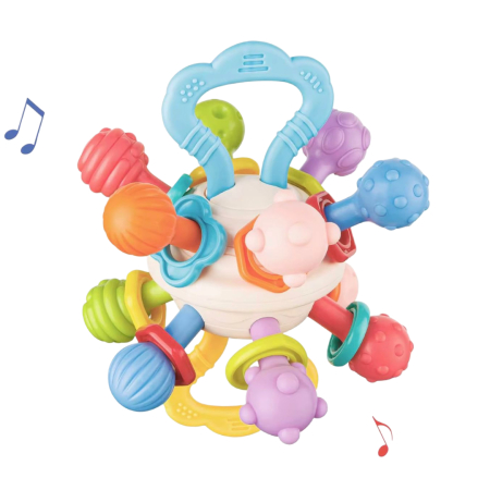 Produse - Jucărie Senzorială Zornăitoare 360° pentru Bebeluși | Multi-Texturi, Răsucire, Mânere, Ușor de Prins| 0+ luni