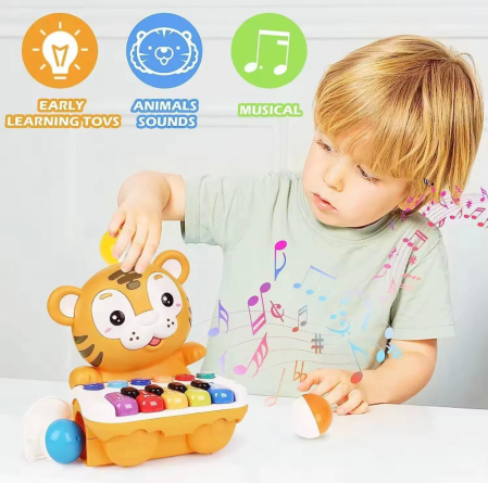 Pian muzical pentru copii în formă de tigru – Lumini, sunete, pian, bile interactive, jucărie educativă 6+ luni [3]