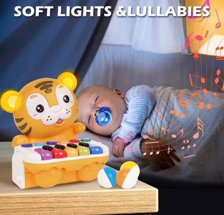 Pian muzical pentru copii în formă de tigru – Lumini, sunete, pian, bile interactive, jucărie educativă 6+ luni [2]