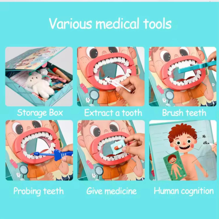 Set de joacă din lemn Doctor/Dentist pentru copii – cu accesorii educative și ursuleț de pluș [3]