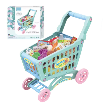 Set Supermarket, Cărucior de cumpărături pentru copii, set 43 piese, design realist 3 ani+ accesorii alimentare incluse, 48×42×24 cm [2]