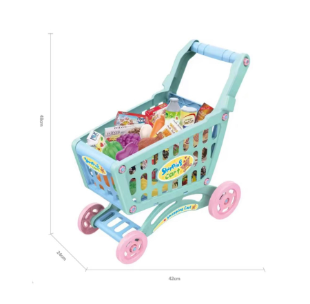 Set Supermarket, Cărucior de cumpărături pentru copii, set 43 piese, design realist 3 ani+ accesorii alimentare incluse, 48×42×24 cm [1]