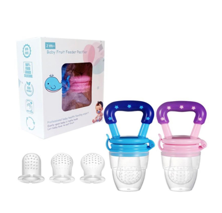 Produse - Suzete pentru Diversificare 2 buc, Dentitie, pentru Fructe, Piure, Fara BPA, Capac de Protectie, Inchidere Etansa, Usor de Curatat, Albastru si roz