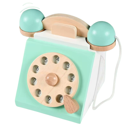 Telefon fix de jucărie din lemn jucarie tip Montessori, telefon retro educativ, rol play, dezvoltare motricitate, non-toxic 12 luni+