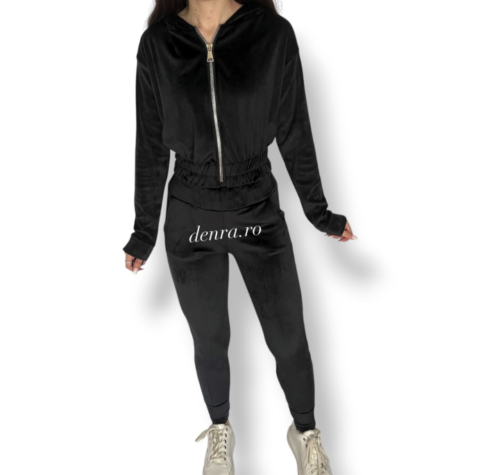 Trening catifea 2 piese – bluză cu fermoar + pantaloni slim Negru [1]
