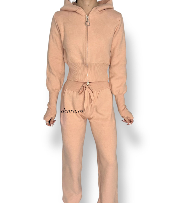 Compleu Tricot Roz 2 Piese – Bluză cu Fermoar & Pantaloni Evazați [2]