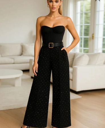 Pantaloni & colanți - Pantaloni wide leg cu strasuri  bwh