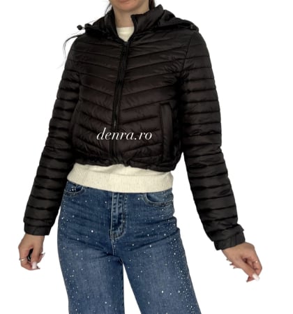 Geci - Geacă scurtă neagră de fâș