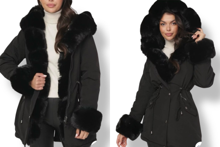 Geci - Geacă Parka blană neagră