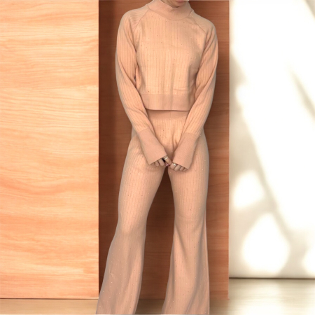 Compleuri & Treninguri - Compleu tricot strasuri roz