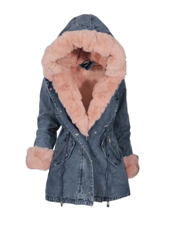 Geci - Geacă de blugi îmblănită cu blană roz
