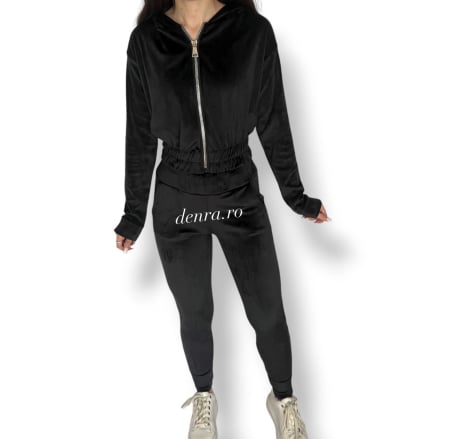 Compleuri & Treninguri - Trening catifea 2 piese – bluză cu fermoar + pantaloni slim Negru