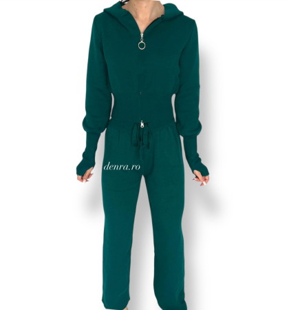 Compleuri & Treninguri - Compleu Tricot verde 2 Piese – Bluză cu Fermoar & Pantaloni Evazați