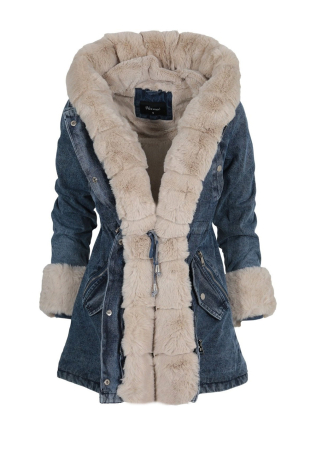 Geci - Geacă îmblănită de blugi cu blană crem