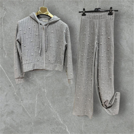 Compleuri & Treninguri - Compleu evazat tricot perle gri