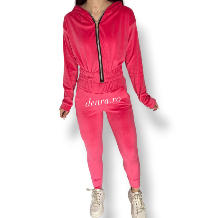 Compleuri & Treninguri - Trening catifea 2 piese – bluză cu fermoar + pantaloni slim Ciclam