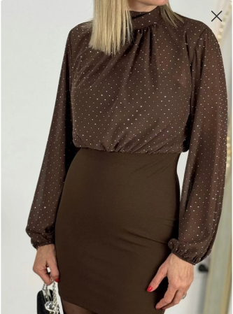 Bluze & Camasi - Bluză elegantă maro cu strasuri