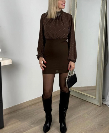 Bluză elegantă maro cu strasuri [1]