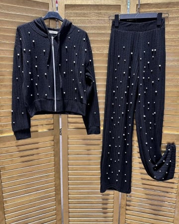 Compleuri & Treninguri - Compleu evazat tricot perle black