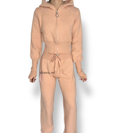 Compleu Tricot Roz 2 Piese – Bluză cu Fermoar & Pantaloni Evazați [1]