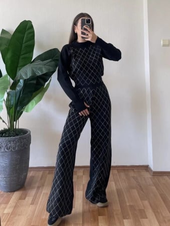 Compleuri & Treninguri - Compleu tricot strasuri romb black