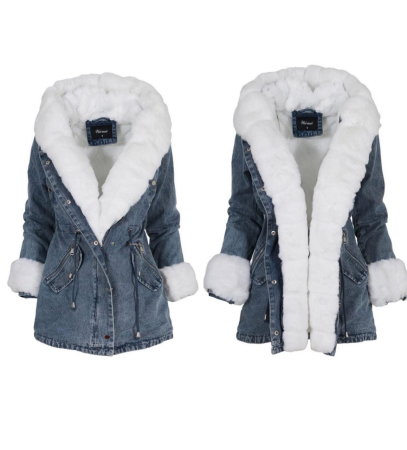 Geci - Geacă îmblănită de blugi cu blană albă