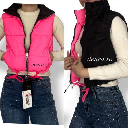 Veste - Vestă scurtă fâș cu 2 fețe roz-negru 3322