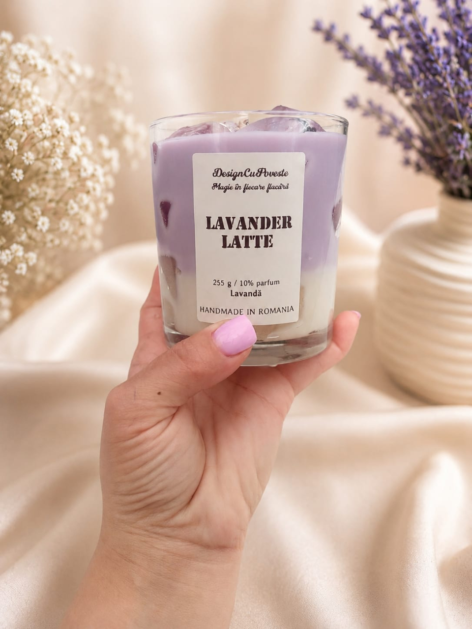 Lumânare parfumată handmade Lavander Latte ceara soia si gel Design Cu Poveste [5]