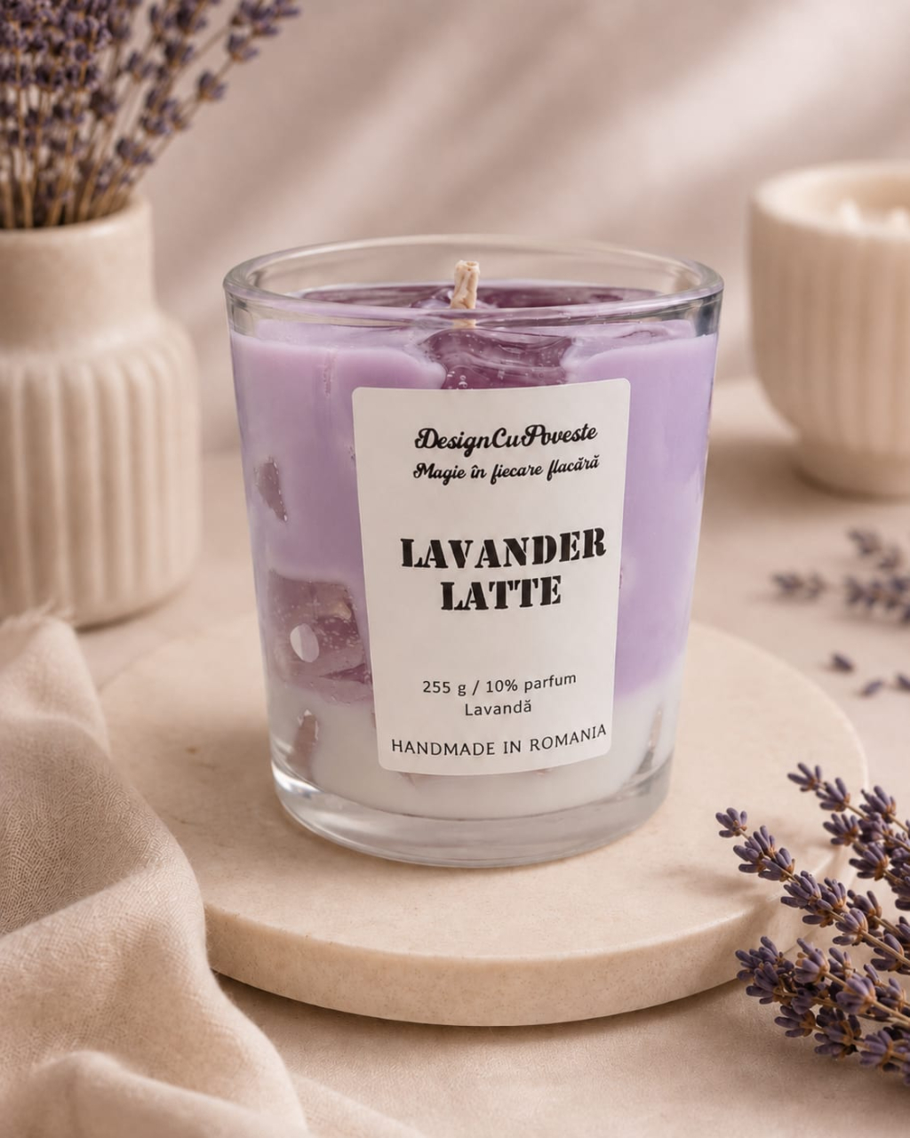 Lumânare parfumată handmade Lavander Latte ceara soia si gel Design Cu Poveste [3]