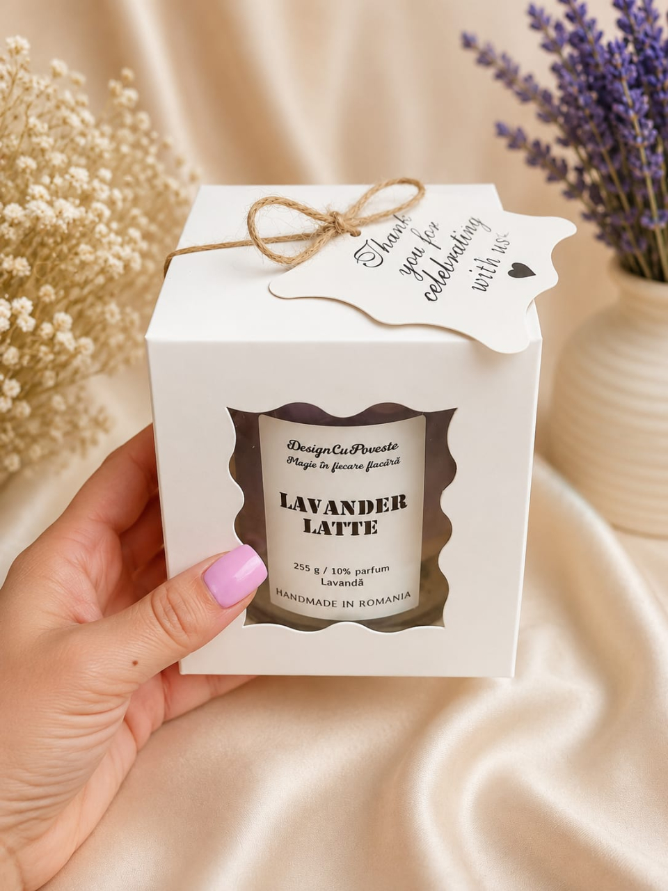 Lumânare parfumată handmade Lavander Latte ceara soia si gel Design Cu Poveste [8]