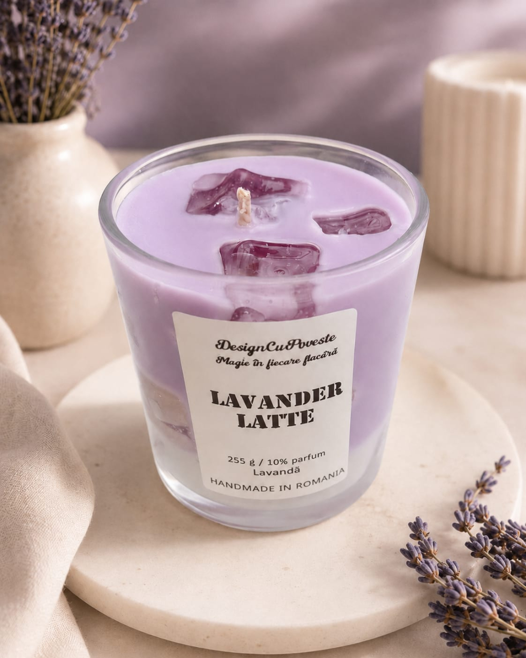 Lumânare parfumată handmade Lavander Latte ceara soia si gel Design Cu Poveste [2]