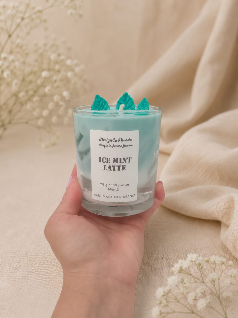 Lumânare artizanală Ice Mint Latte ceară de soia mentă Design Cu Poveste [4]