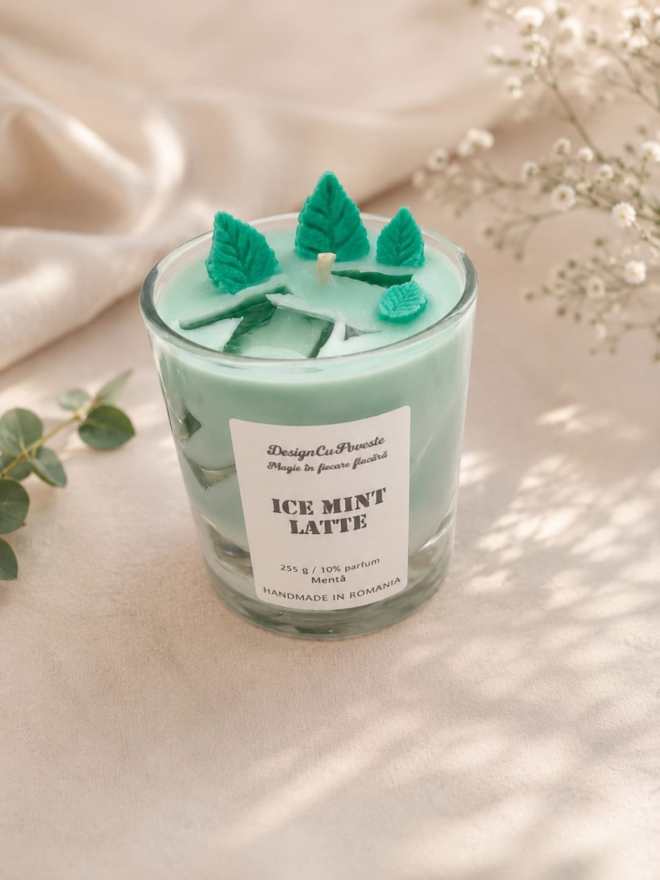 Lumânare artizanală Ice Mint Latte ceară de soia mentă Design Cu Poveste [2]