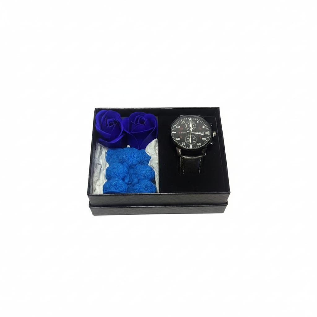 Set cadou barbatesc Midnight Blue ceas All-Black lumanare ursulet albastru regal [5]