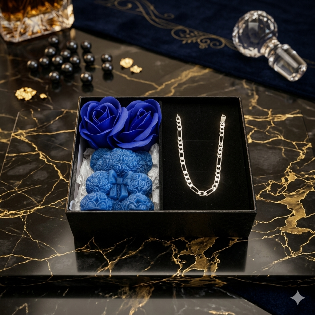 Set cadou barbatesc Silver Shine lantisor Figaro argintiu lumanare ursulet albastru [2]