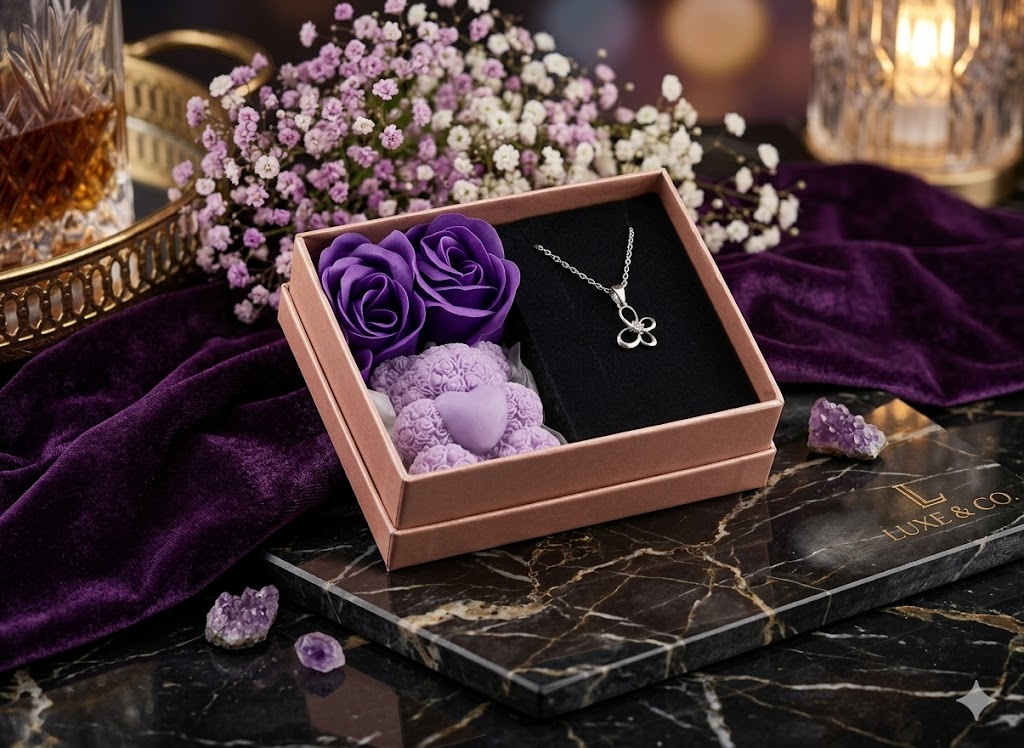Set cadou deosebit Mystic Butterfly lantisor fluture lumanare ursulet mov [3]