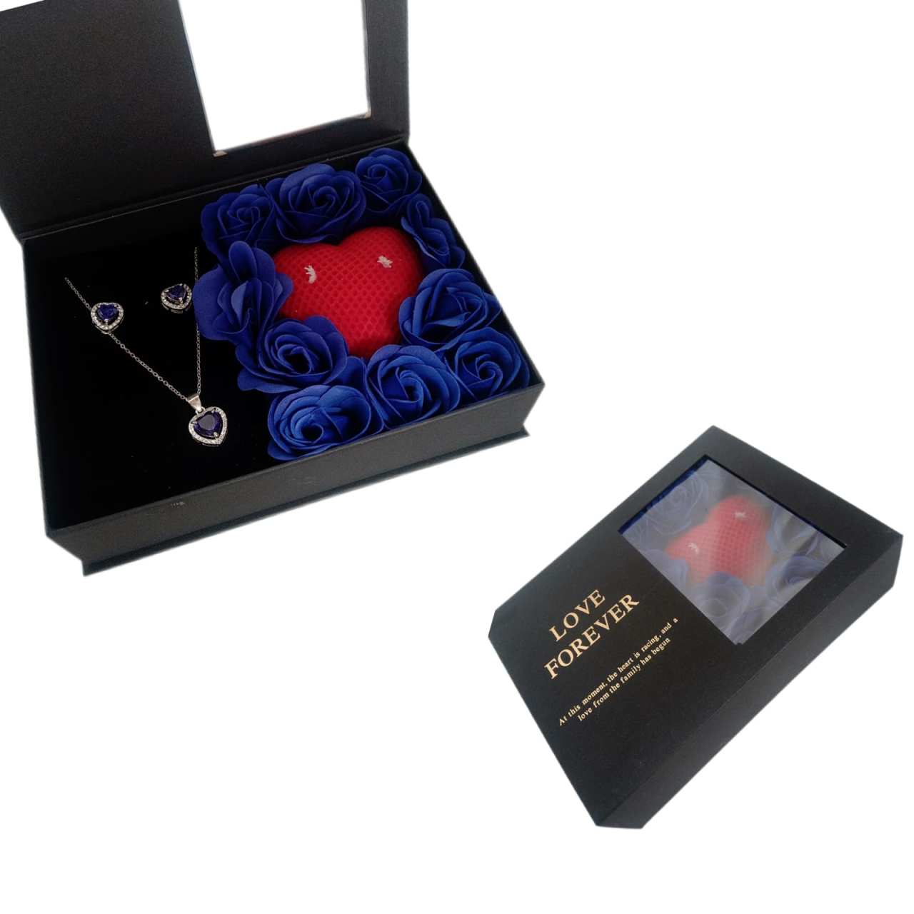 Set cadou Love Forever albastru cu lumanare inima parfumata si bijuterii cu cristale albastre 3 piese [6]